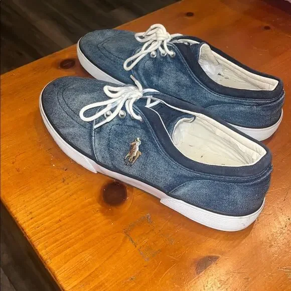 POLO RALPH LAUREN Men's Blue Faxon Classic Low-Top Denim Sneakers size 11D - Picture 4 of 6